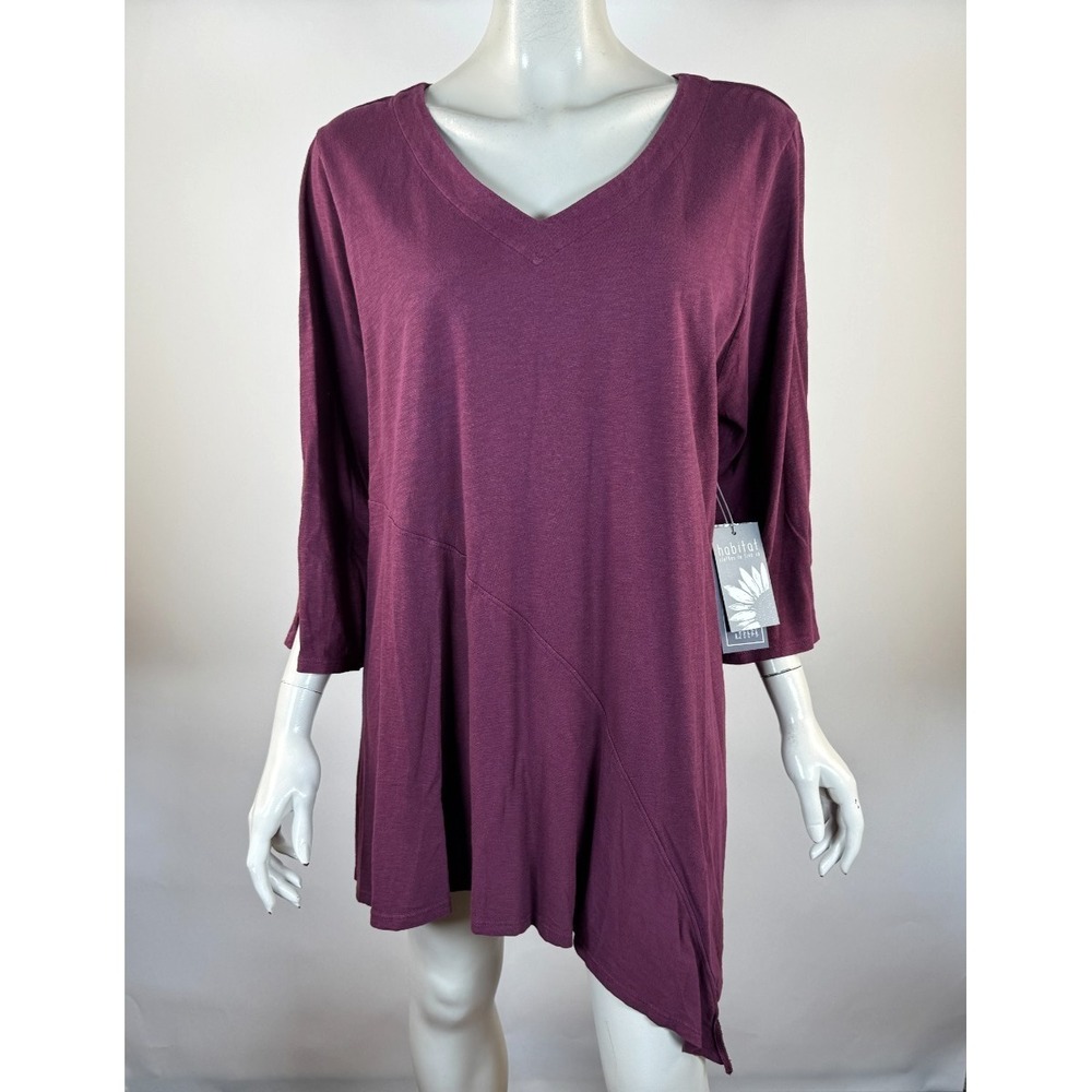 Habitat Asymmetric Hem Cotton Tunic Top Women XXL NWT V-Neck 3/4 Sleeve Stretch